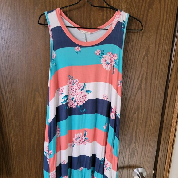 Viamor Striped Floral Dress Size Large - Picture 1 of 10